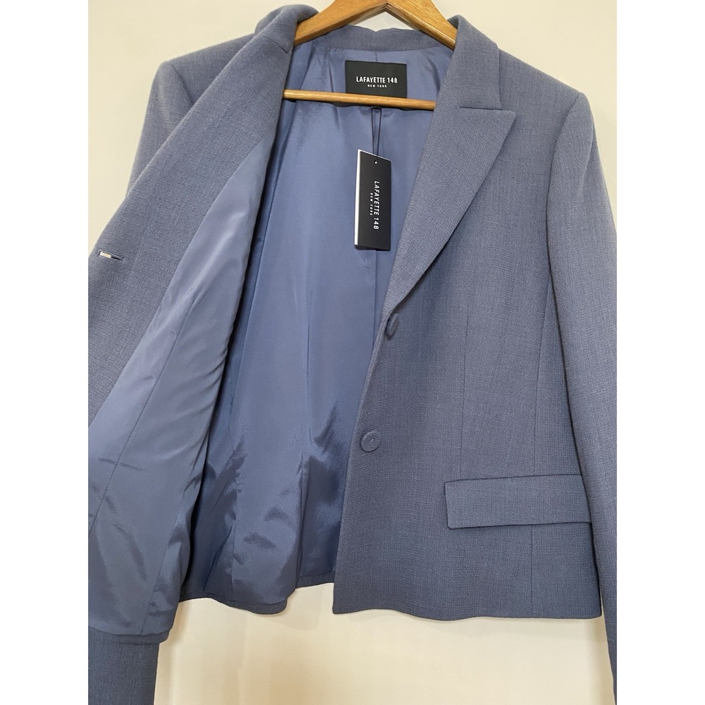 LaFayette 148 Blazer Womens Sz 14 Admiral Blue 100% Wool 2 Button‎ Textured $598 - Picture 3 of 8